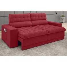 Imagem de Sofá Omega 2,30m Assento Retrátil e Reclinável Velosuede Vermelho - netsofas