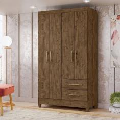 Imagem de Guarda Roupa Solteiro Chile 4 Portas 2 Gavetas 103cm Castanho Wood - Fabrica 1 Móveis