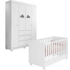 Imagem de Quarto Infantil Com Guarda Roupa Ane 4 Porta + Berço Com Rodizio - Pho