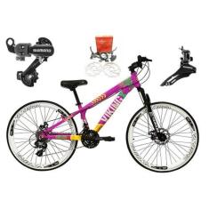 Imagem de Bicicleta Aro 26 Vikingx Tuff Roxo/Amarelo X25 21v Alumínio Câmbios Sh