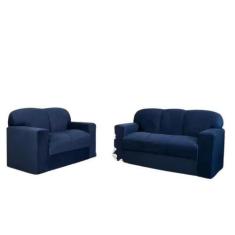 Imagem de Jogo de Sofá 2 e 3 lugares Azul Escuro Barato Suede - AUREA DECOR