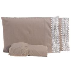 Imagem de Jogo De Cama King 03Pçs Percal Liso 200 Fios Caqui