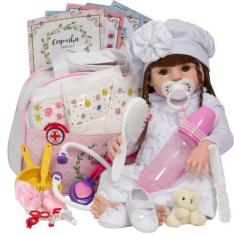 Imagem de Boneca Bebe Tipo Reborn Nicole Cabelo Longo Vários Itens - Cegonha Reb