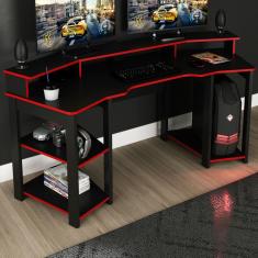 Imagem de Mesa Gamer Para 2 Monitores 3 Prateleiras Preto/vermelho Me4167 - Tecno Mobili