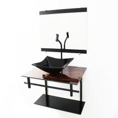 Imagem de Gabinete De Vidro 60Cm Ap Com Cuba Quadrada - Madeira Nogueira