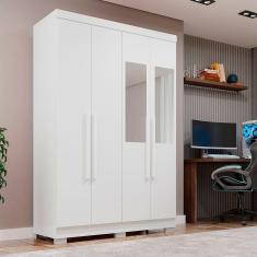 Imagem de Guarda-roupa Casal 4 Portas Espelho 2 Gavetas Recife Sallêto Branco