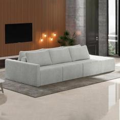 Imagem de Sofá Ilha Modulado Milos 342cm Puff Lateral Bouclê Cinza G33 - Gran Belo