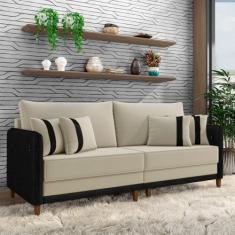 Imagem de Sofá Living Montecarlo 2 Lugares Bipartido 172cm Pés em Madeira Veludo/PU Bege/Preto G33 - Gran Belo