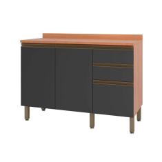 Imagem de Gabinete De Cozinha Modulado Balcão Macadâmia 120cm 2 Portas 3 Gavetas Freijo/grafite - Telasul
