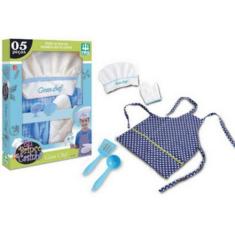 Imagem de Brinquedo Roupa De Chef De Cozinha Cozinheiro Infantil Azul - Nig Brin