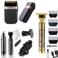 Imagem de Kit Kemei Profissional Máquina De Corte + Barbeador + Aparador De Pelo