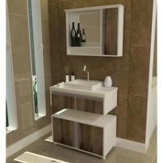 Imagem de Gabinete Para Banheiro 3 Peças Oxford - Balcão Com Rodas + Bancada Cuba + Espelheira Com Led Western