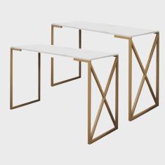 Imagem de Kit 02 Mesa Escrivaninha Escritório e Home Office BeX Industrial Ferro Dourado Tampo mdf Branco - Ahazzo Móveis