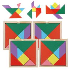 Imagem de Blocos de quebra-cabeça de madeira, quebra-cabeças Tangram 3D, 28 unidades para crianças