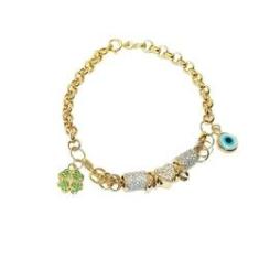 Imagem de Pulseira de ouro 18 k Elo Português com Olho Grego e Trevo