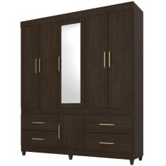 Imagem de Guarda-Roupa Casal Demóbile Guarujá 6 Portas 4 Gavetas Com Espelho E Pés Ebano Touch 105