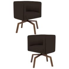 Imagem de Kit 2 Poltronas Decorativas Base Ka Madeira Betina C-34 Corano Marrom - Domi