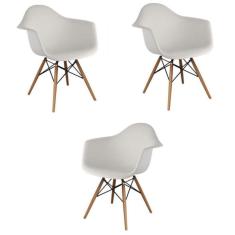 Imagem de Conjunto 3 Cadeiras poltrona Eames Eiffel Wood com braços - ARM Base Madeira e aço