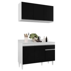 Imagem de Armário Aéreo Virgínia E Balcão Para Pia Com Tampo 120cm Arizona Branco/Preto - Lumil