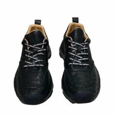 Imagem de Authentic Real True Ostrich Skin Fashion Preto Sólido Tênis Masculino com Cadarço Couro Exótico Genuíno Masculino Casual Macio Sapatos Rasos, Preto, 38