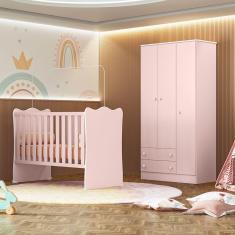 Imagem de Quarto de Bebê Doce Sonho com Roupeiro 2617 e Berço Simples 1 Qmovi Rosa Acetinado