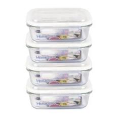 Imagem de Kit 4 Potes De Vidro Hermético 370ml Retangular Com Tampa