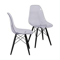 Imagem de Kit com 2 Cadeiras DKR Policarbonato Incolor Base de Madeira - OR Design