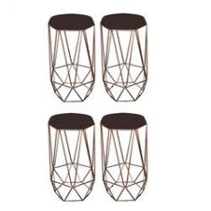 Imagem de Kit 04 Banqueta Alta Aramado Liz Para Cozinha Bar Balcão Bistrô Hexágono Base Bronze Suede Marrom - Ahazzo Móveis