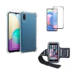 Imagem de Kit Braçadeira Samsung Galaxy A02 + Película De Vidro 3D + Capa