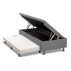 Imagem de Cama Box Baú Solteiro com Auxiliar Mola Bonnel Sintético Cinza 56x78x188