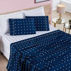 Imagem de Jogo De Lençol Solteiro Petit Poa 200 Fios 3 Peças - Marinho - Bia Enx