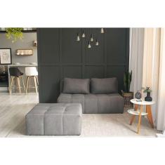 Imagem de sofá modular 2 lugares com puff soho linho cinza