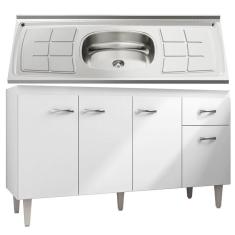 Imagem de Balcão Gabinete Gabriela com Pia Inox 150cm 4 Portas Branco/Preto - ajl Móveis