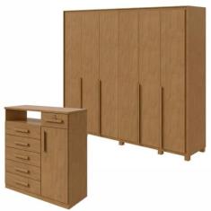 Imagem de Conjunto de Guarda-roupa 6 Portas com Pés Imperatore com Cômoda Da Vinchi com Nicho Amêndoa Clean