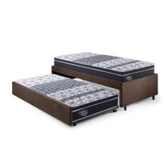 Imagem de Bicama Box Solteiro 88x188cm Suede com Dois Colchões Gran Sleep Molas Verticoil Ecoflex Marrom/Cinza