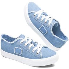 Imagem de BENPAO Tênis feminino de lona, cano baixo, de lona, cadarço moderno, confortável, branco, tênis feminino, Jeans azul, 36