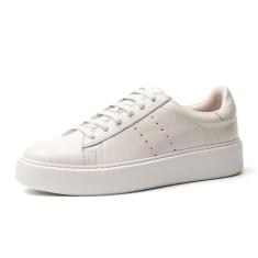 Imagem de Tênis masculino de couro real plataforma masculino casual outono moda esportes vulcanizado tênis preto branco, Branco, 37