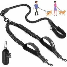 Imagem de Lukovee Coleira dupla para cães, sem emaranhamento, giratória de 360°, guia refletiva resistente com duas alças acolchoadas, divisor duplo para cães, confortável com absorção de choque, treinamento de