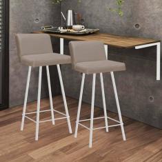 Imagem de Kit Mesa Suspensa de Parede Fixa MDF Caramelo + 2 Banquetas Lexi Ferro Branco Sintético Bege - Ahazzo Móveis