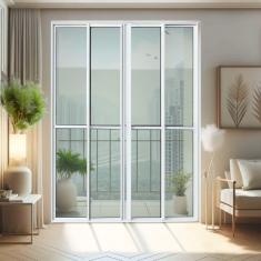 Imagem de Porta de Correr 4 Folhas Moveis 210 X 240 Elite com Fecho Automático Vidro Liso Branco