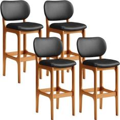 Imagem de Kit 04 Banquetas Alta Para Cozinha Madeira Fixa Betta L02 Imbuia Couríssimo Preto - Lyam Decor
