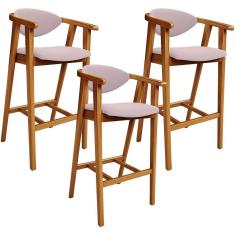 Imagem de Kit 03 Banquetas Alta Para Cozinha Bancada Bar Sala De Jantar Fixa Cecília L02 Suede Rosê