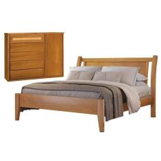 Imagem de Conjunto Quarto de Casal Cama e Cômoda 5 Gavetas Com Sapateira Ratam Amêndoa Mel
