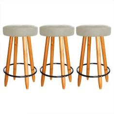Imagem de Kit 3 Banqueta Baixa Industrial Madeira 60cm Cozinha Assento - Lemape,