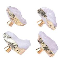 Imagem de FZBHRO Puxadores de armário de pedra de cristal branco puxadores de gaveta de geodo puxadores decorativos banhados a ouro para decoração de escritório em casa, pacote com 4