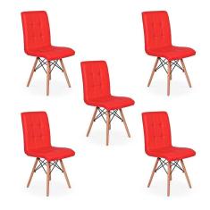 Imagem de Conjunto 5 Cadeiras Eiffel Gomos Estofada Base Madeira - 