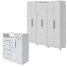 Imagem de Conjunto de Guarda-roupa 6 Portas com Pés Jazz e Cômoda Da Vinci Branco