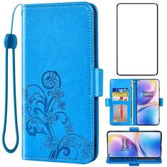 Imagem de Asuwish Capa carteira compatível com OnePlus 8 Pro One Plus 8Pro 5G e protetor de tela de vidro temperado flip bolsa alça de pulso suporte para cartão de crédito capa de celular para On 1Plus 1 +