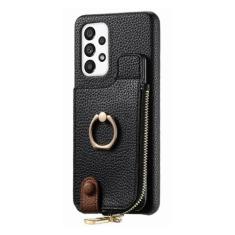 Imagem de Capa de suporte de anel de carteira de cartões com zíper para Samsung Galaxy S24 Ultra S23 Plus S22 A14 A24 A34 A15 A55 A05S Capa de bolsa vertical, preta, para Samsung A15