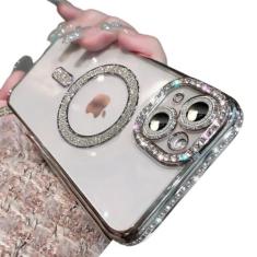 Imagem de Casechics Compatível com capa para iPhone, capa de telefone luxuosa com glitter brilhante [compatível com Magsafe] Capa de telefone macia galvanizada de diamante à prova de choque (prata, iPhone 13